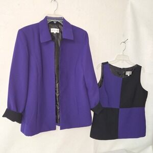 Studio I Women's Purple Black Colorblock Blazer Tank Set Size 14